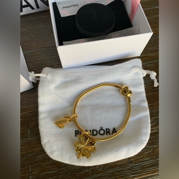 Pandora gold plated Bracelet with two charms - Picture 7 of 15